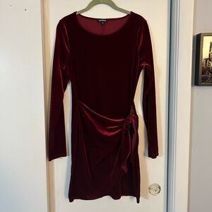 Express Deep Red Velvet Long Sleeve Dress